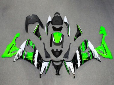 Blanc Vert Noir Brillant Flamme Carénage Moto Kawasaki ZX10R 2008-2010 Pas Chère