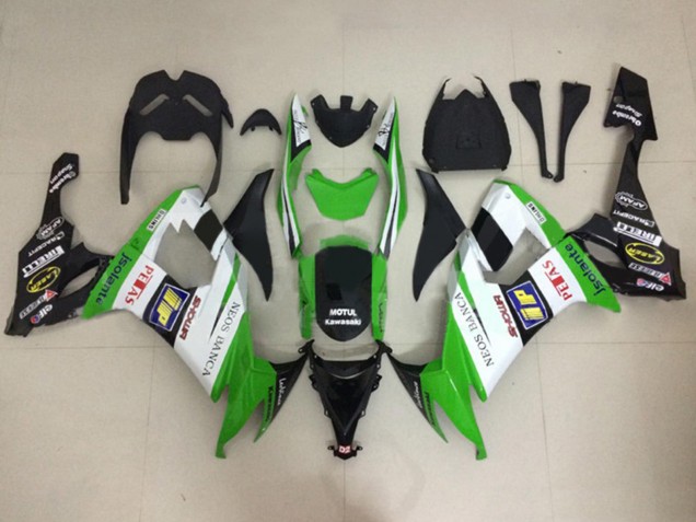 Blanc Vert Noir Brillant Motul Neos Banca Petas Carénage Moto Kawasaki ZX10R 2008-2010