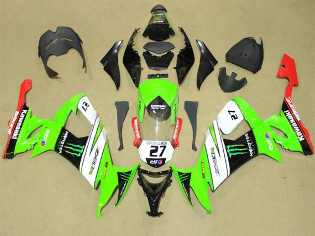 Vert Blanc Rouge Noir Elf Vert Monstre Energy 27 Carénage Moto Kawasaki ZX10R 2008-2010