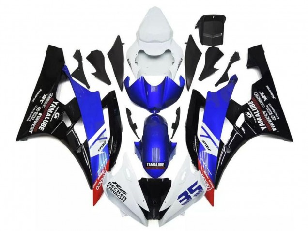 Blanc Bleu Noir Brillant Yamalube Becker Carbon Carénage Moto Yamaha YZF R6 2006-2007