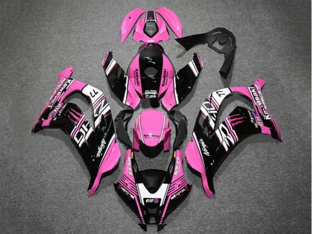Rose Noir Brillant Blanc Elf Monstre Carénage Moto Kawasaki ZX10R 2016-2020