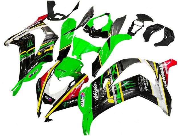 Vert Jaune Rouge Noir Elf Monstre Carénage Moto Kawasaki ZX10R 2016-2020