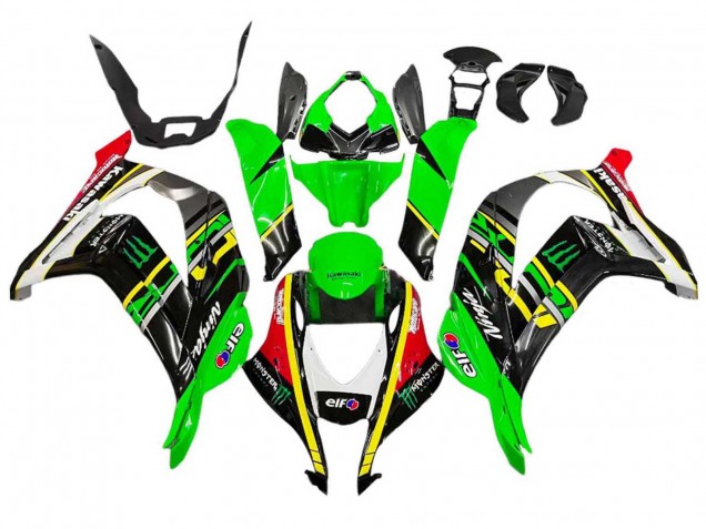 Vert Jaune Rouge Noir Elf Monstre Carénage Moto Kawasaki ZX10R 2016-2020