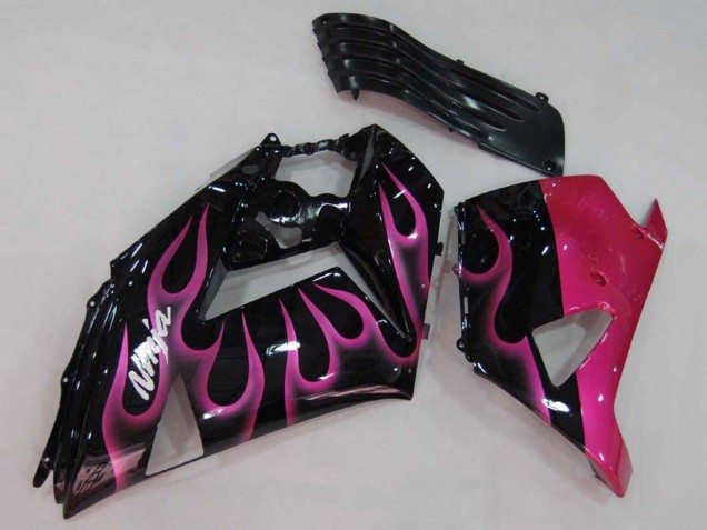 Noir Brillant Rouge Rose Flamme Carénage Moto Kawasaki ZX14R ZZR1400 2006-2011