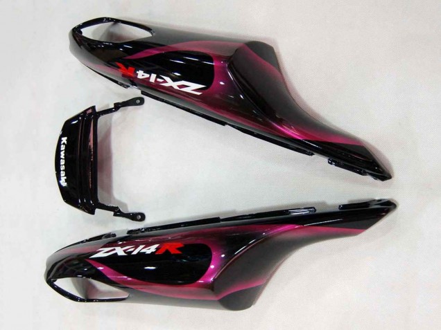 Noir Brillant Rouge Rose Flamme Carénage Moto Kawasaki ZX14R ZZR1400 2006-2011