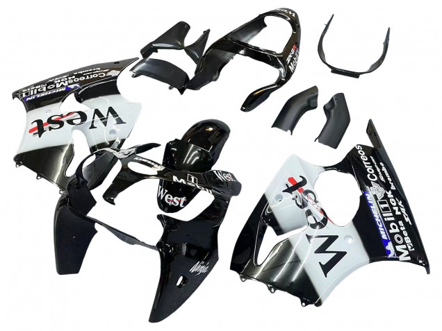 Noir Brillant Blanc West Michelin Carénage Moto Kawasaki ZX6R 2000-2002