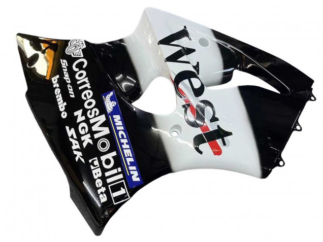 Noir Brillant Blanc West Michelin Carénage Moto Kawasaki ZX6R 2000-2002