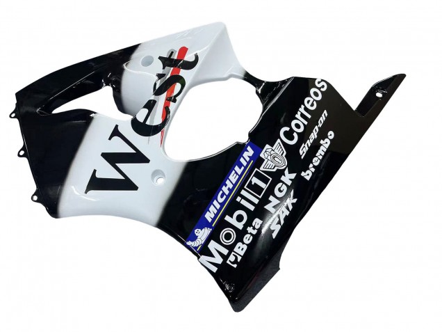 Noir Brillant Blanc West Michelin Carénage Moto Kawasaki ZX6R 2000-2002