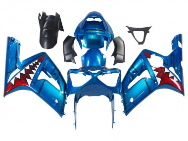 Bleu Blanc Rouge Requin Carénage Moto Kawasaki ZX6R 2003-2004 Pas Chère