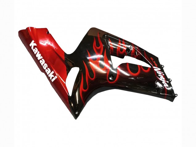 Noir Brillant Rouge Flamme Carénage Moto Kawasaki ZX6R 2003-2004