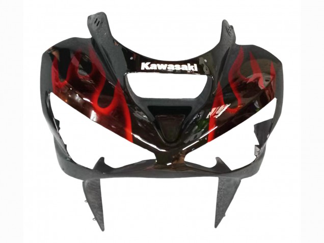 Noir Brillant Rouge Flamme Carénage Moto Kawasaki ZX6R 2003-2004