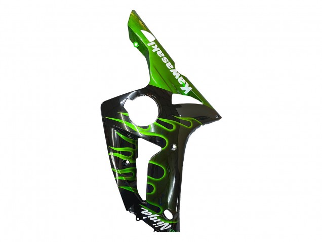 Noir Brillant Vert Flamme Carénage Moto Kawasaki ZX6R 2003-2004