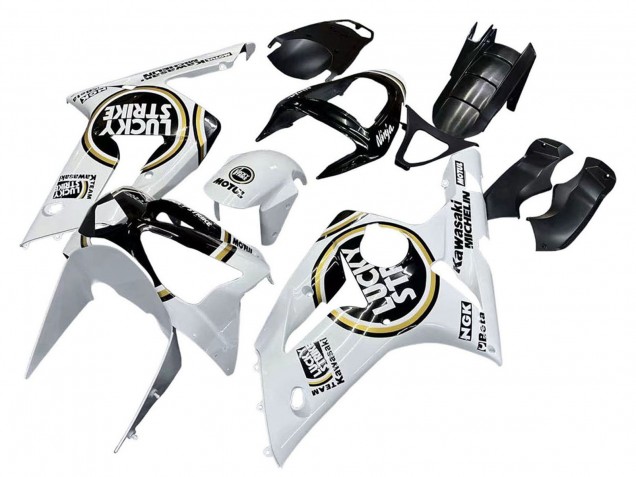 Blanc Noir Motul Lucky Strike Carénage Moto Kawasaki ZX6R 2003-2004