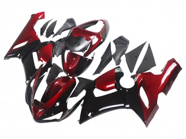 Rouge Noir Brillant Carénages Moto Kawasaki ZX6R 2005-2006 Pas Chère