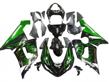 Noir Brillant Vert Flamme Carénages Moto Kawasaki ZX6R 2005-2006 Pas Chère