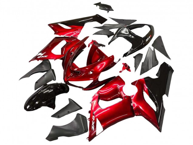 Rouge Noir Carénage Moto Kawasaki ZX6R 2005-2006