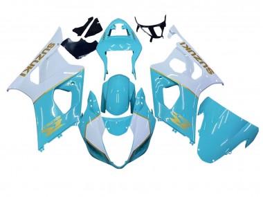 Blanc Bleu Clair Or Carénage Moto Suzuki GSXR 1000 2003-2004 Pas Chère
