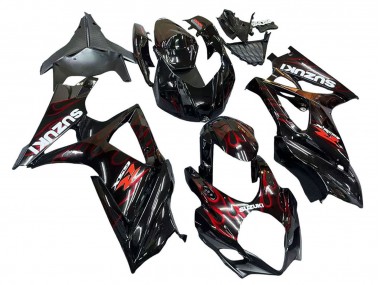Noir Rouge Flamme Carénage Moto Suzuki GSXR 1000 2007-2008 Pas Chère