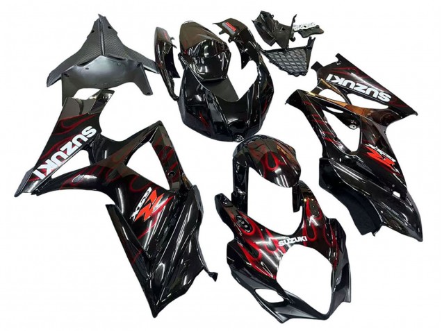 Noir Rouge Flamme Carénage Moto Suzuki GSXR 1000 2007-2008