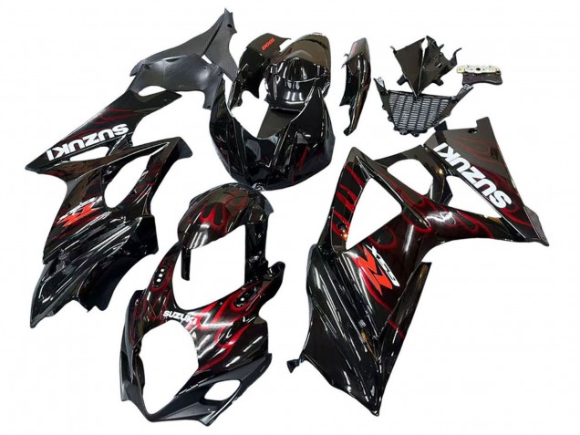 Noir Rouge Flamme Carénage Moto Suzuki GSXR 1000 2007-2008