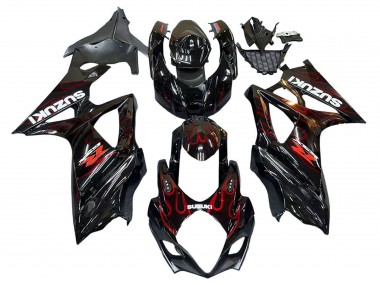 Noir Rouge Flamme Carénage Moto Suzuki GSXR 1000 2007-2008 Pas Chère