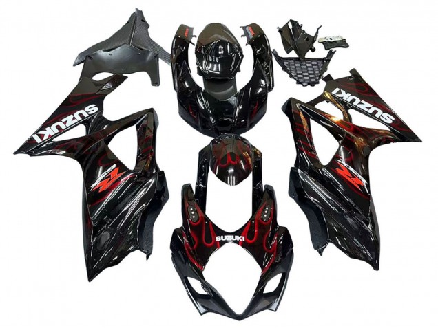 Noir Rouge Flamme Carénage Moto Suzuki GSXR 1000 2007-2008