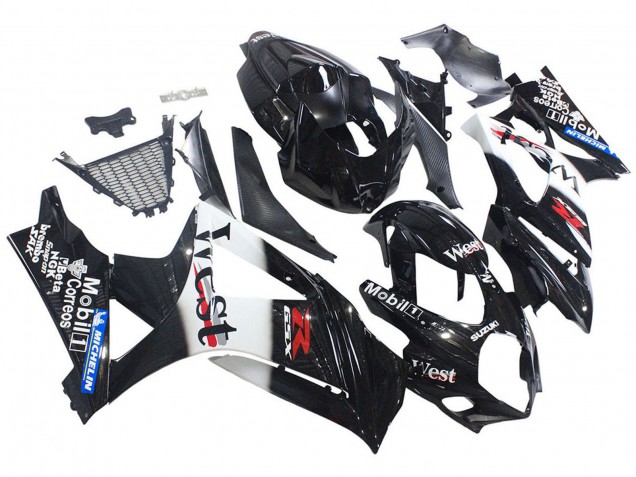 Noir Brillant Blanc West Carénage Moto Suzuki GSXR 1000 2007-2008