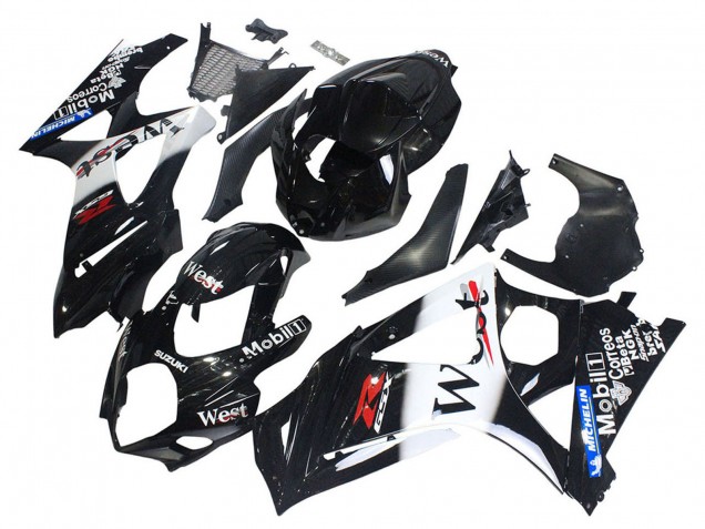 Noir Brillant Blanc West Carénage Moto Suzuki GSXR 1000 2007-2008