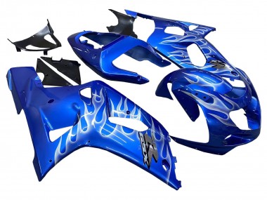Bleu Blanc Flamme Carénage Moto Suzuki GSXR 600 / GSXR 750 2001-2003 Pas Chère