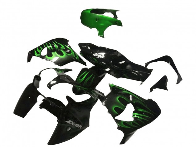 Noir Brillant Vert Flamme Carénage Moto Kawasaki ZX9R 2000-2001