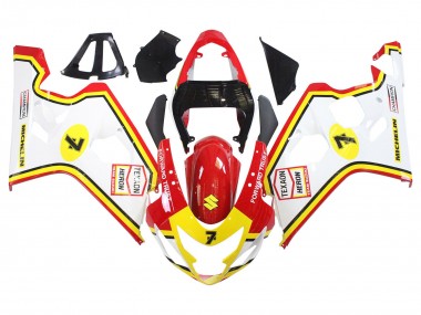 Blanc Rouge Jaune Michelin Texaon Heron 7 Carénage Moto Suzuki GSXR 600 / GSXR 750 2004-2005 Pas Chère
