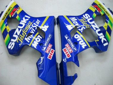 Bleu Blanc Jaune Vert Telefonica Motul MoviStar Carénages Moto Suzuki GSXR 600 / GSXR 750 2004-2005 Pas Chère