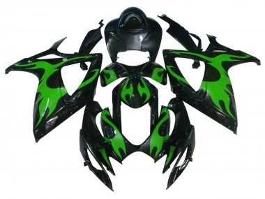 Noir Brillant Vert Flamme Carénage Moto Suzuki GSXR 600 / GSXR 750 2004-2005 Pas Chère
