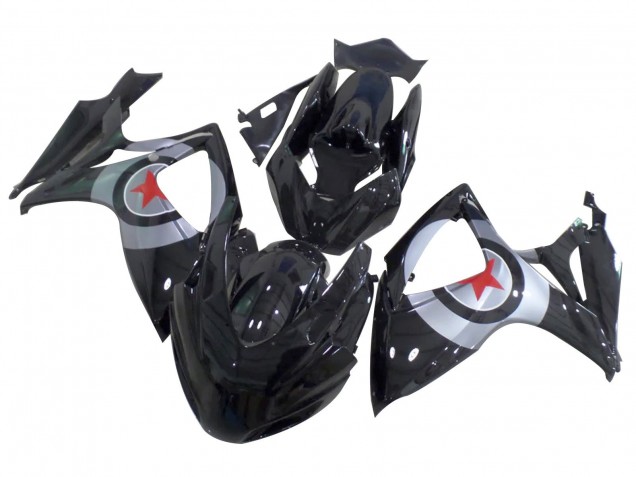 Noir Brillant Argent Rouge Étoile Carénage Moto Suzuki GSXR 600 / GSXR 750 2004-2005