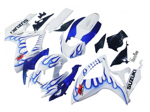 Blanc Bleu Flamme Carénage Moto Suzuki GSXR 600 / GSXR 750 2006-2007