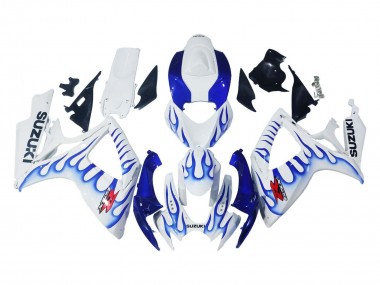 Blanc Bleu Flamme Carénage Moto Suzuki GSXR 600 / GSXR 750 2006-2007 Pas Chère