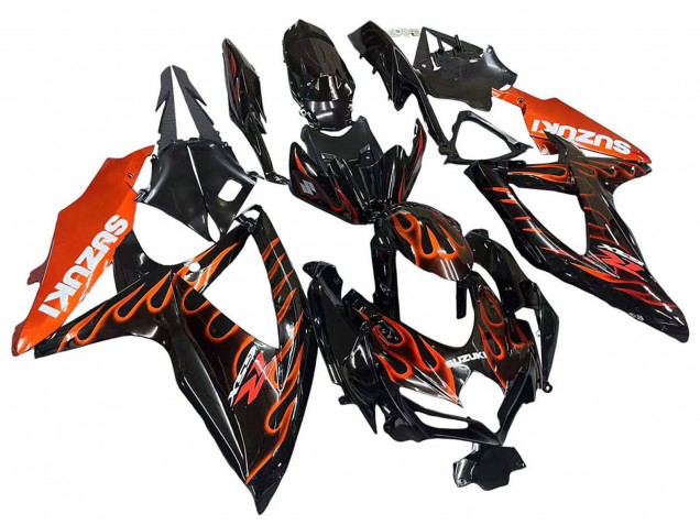 Noir Brillant Orange Flamme Carénage Moto Suzuki GSXR 600 / GSXR 750 2008-2010