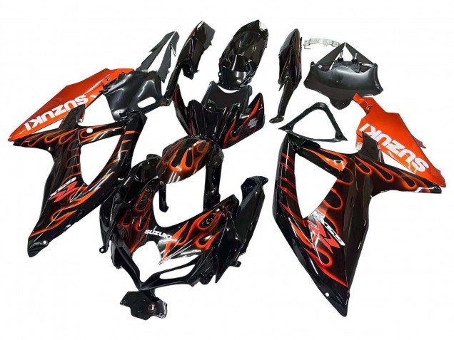 Noir Brillant Orange Flamme Carénage Moto Suzuki GSXR 600 / GSXR 750 2008-2010