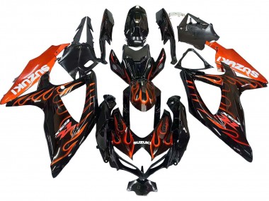 Noir Brillant Orange Flamme Carénage Moto Suzuki GSXR 600 / GSXR 750 2008-2010 Pas Chère