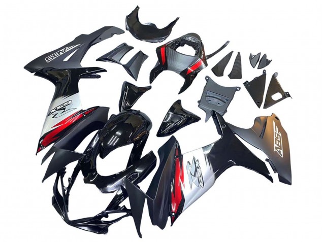 Noir Brillant Fibre de Carbone Forgée Argent Rouge Carénage Moto Suzuki GSXR 600 / GSXR 750 2011-2024