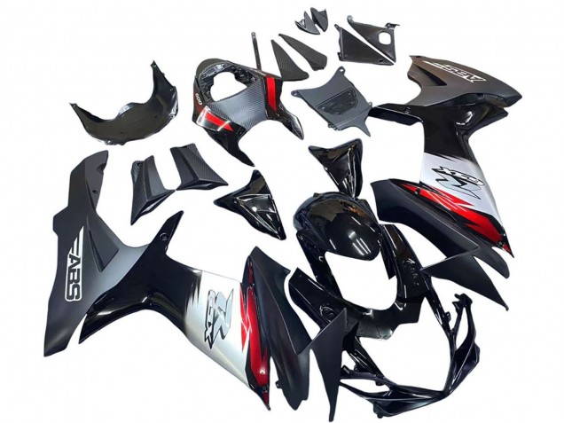Noir Brillant Fibre de Carbone Forgée Argent Rouge Carénage Moto Suzuki GSXR 600 / GSXR 750 2011-2024