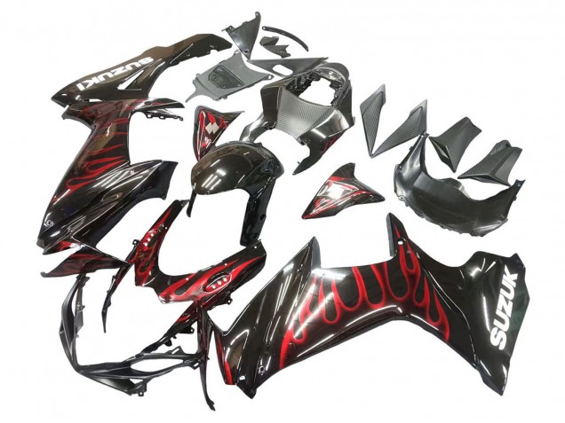 Noir Brillant Rouge Flamme Carénage Moto Suzuki GSXR 600 / GSXR 750 2011-2024