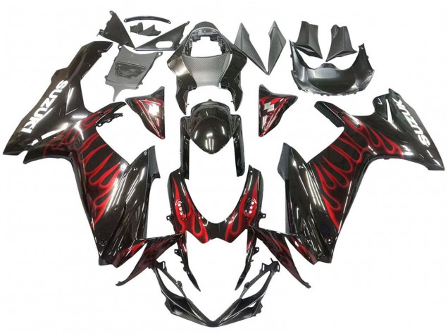 Noir Brillant Rouge Flamme Carénage Moto Suzuki GSXR 600 / GSXR 750 2011-2024