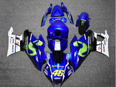 Bleu Blanc Vert Noir Monstre MoviStar ENEOS 46 Carénage Moto Yamaha YZF R3/R25 2019-2021 Pas Chère