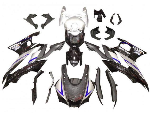 Argent Noir Brillant Fibre de Carbone Style Carénage Moto Yamaha YZF R3/R25 2019-2021