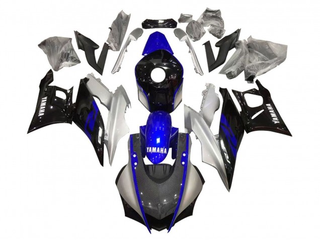 Argent Bleu Noir Fibre de Carbone Style Carénage Moto Yamaha YZF R3/R25 2019-2021