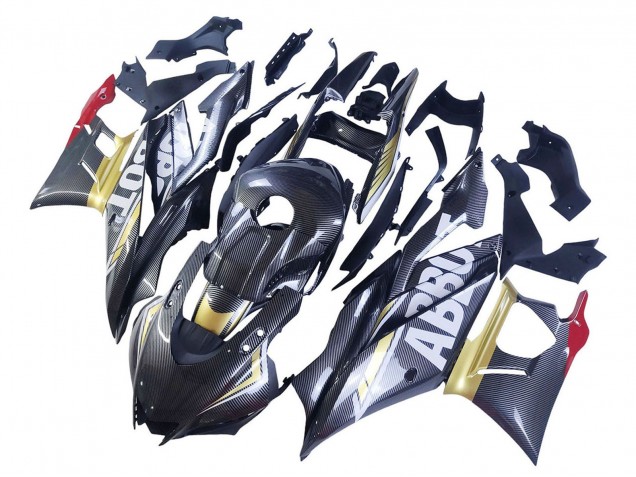 Noir Fibre de Carbone Style Or Rouge ABBOT Carénage Moto Yamaha YZF R3/R25 2022-2024