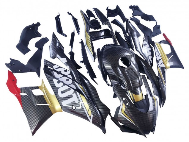 Noir Fibre de Carbone Style Or Rouge ABBOT Carénage Moto Yamaha YZF R3/R25 2022-2024