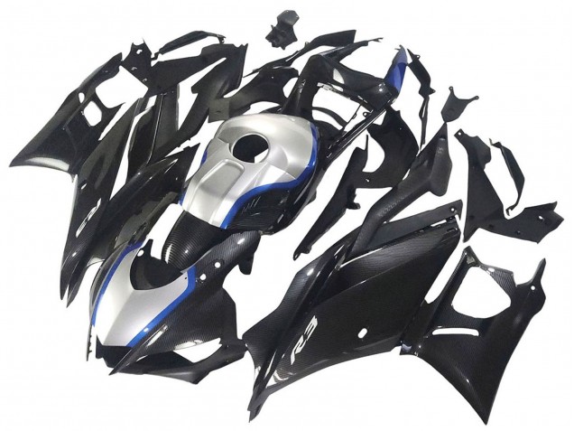 Noir Fibre de Carbone Style Argent Bleu Carénage Moto Yamaha YZF R3/R25 2022-2024
