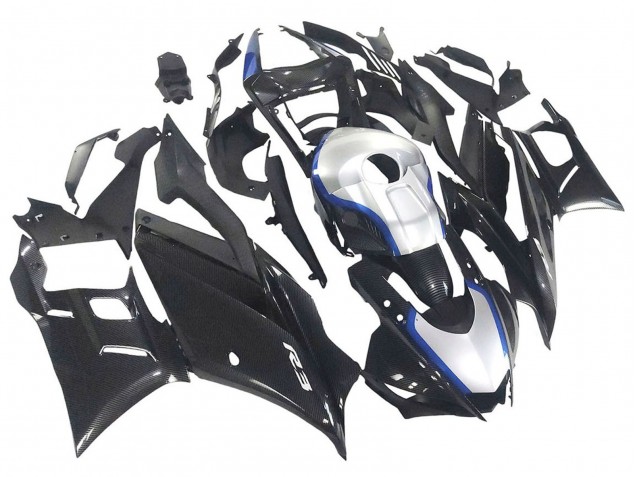 Noir Fibre de Carbone Style Argent Bleu Carénage Moto Yamaha YZF R3/R25 2022-2024